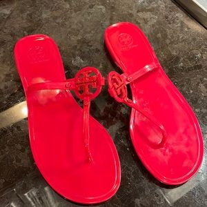 Red Tory Burch Miller Jelly Thong Sandals, size 10
